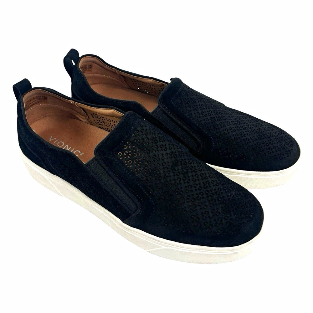 Vionic Kimmie Perf Womens 11 Black Suede Slip On Sneakers Perforated Comfort